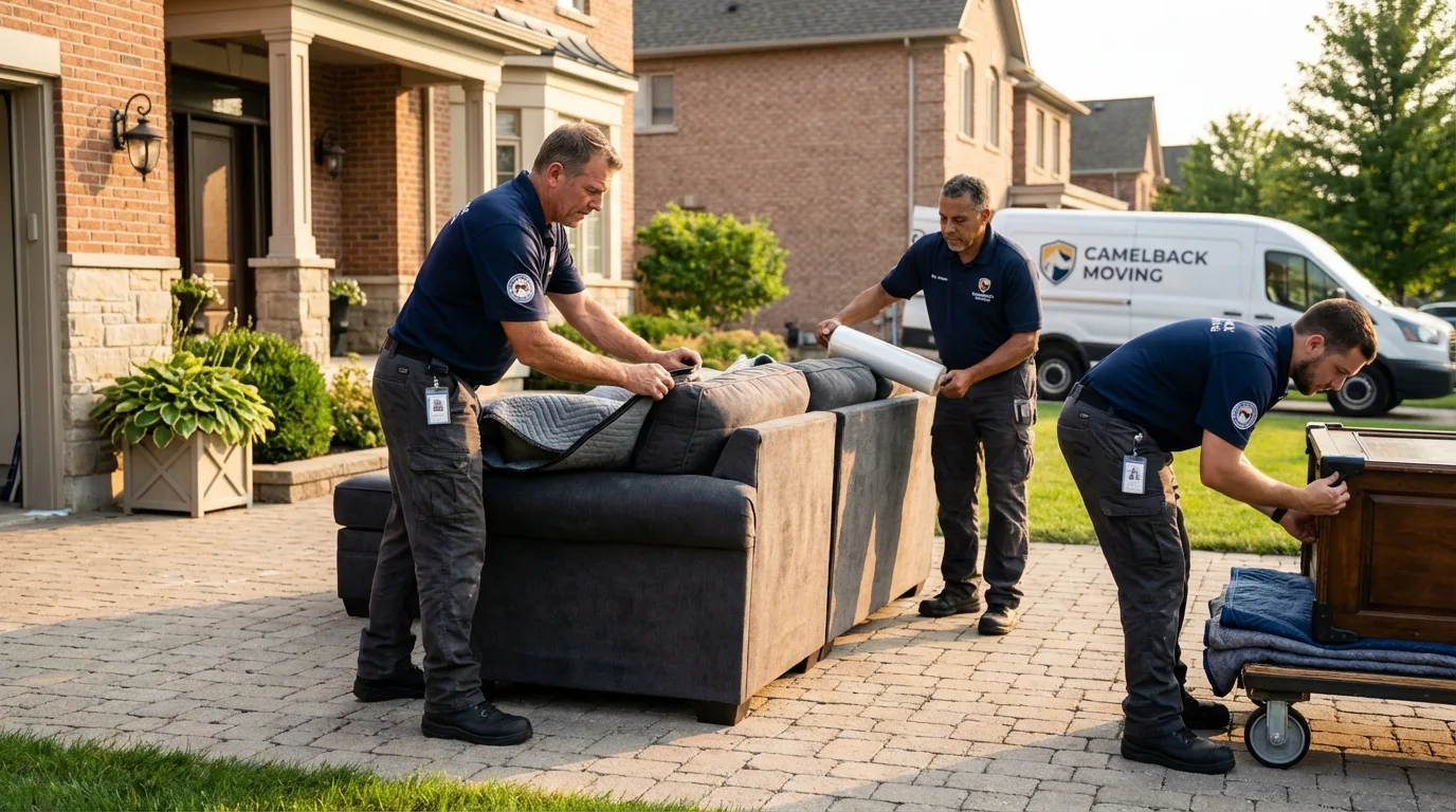 Large estate moving crew wrapping furniture in Valencia, CA